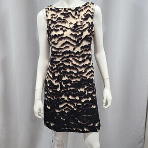 Banana Republic Size 4 Wool/silk Brown Beige Dress Sleeveless Lined Animal Print